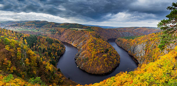 istock Vltava river horseshoe shape meander from Maj viewpoint, Czech Republic 619262998