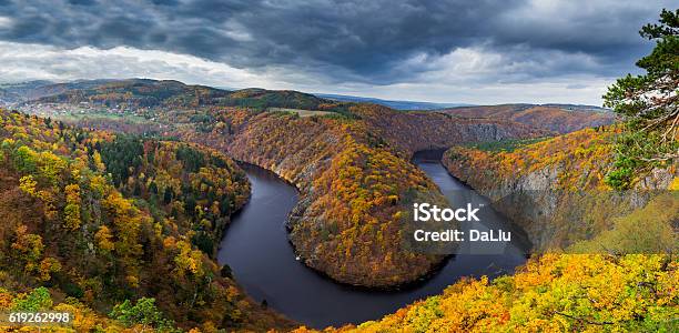 Vltava River Horseshoe Shape Meander From Maj Viewpoint Czech Republic Stock Photo - Download Image Now