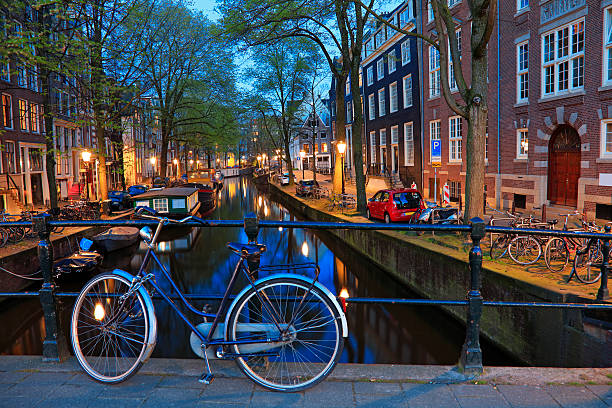 istock Bicycles on the bridge over an Amsterdam canal, Amsterdam, Netherlands 619264624