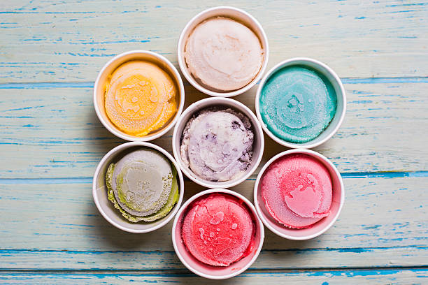 istock Top view Ice cream flavors in cup on blackground 619264982