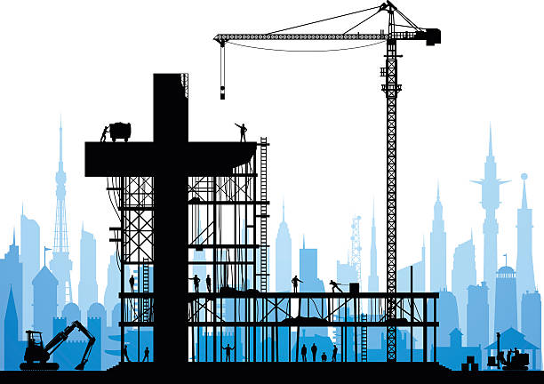 ilustrações, clipart, desenhos animados e ícones de o cristianismo - silhouette crane construction construction site