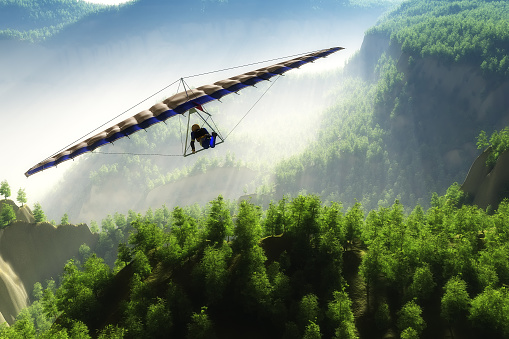 Glider flight over the landscape.3D render