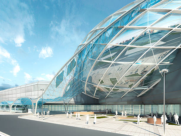istock Futuristic modern design mega mall glass and steel. 619270194