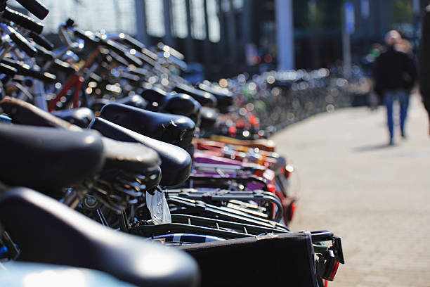 istock Parked bicycles in Amsterdam city centre, Netherlands 619273730