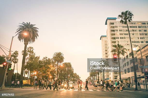 Locals And Tourists Walking On Ocean Ave In Santa Monica Stock Photo - Download Image Now