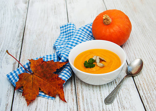 istock Pumpkin soup with fresh pumpkins 619276154