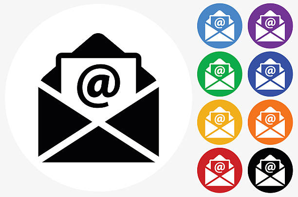 ilustrações de stock, clip art, desenhos animados e ícones de letter icon on flat color circle buttons - white background isolated on white e mail envelope