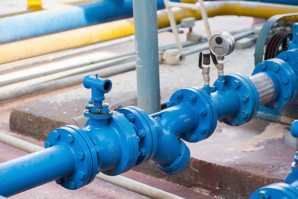 istock Valves at gas plant, Pressure safety valve selective focus. 619368470