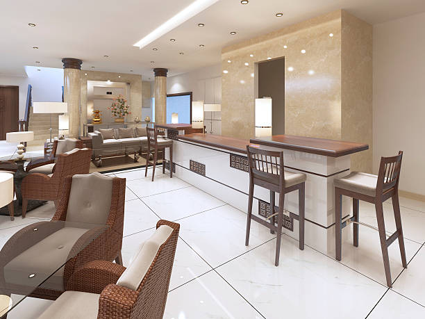 istock Luxury design cocktail bar with a bar counter. 619369628