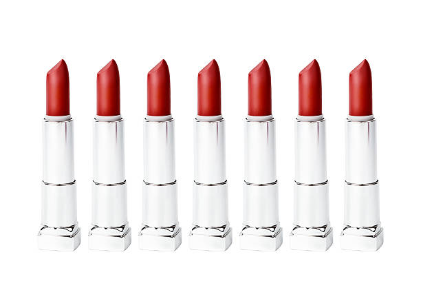 istock Set of same red lipstick tubes isolated on white 619372370
