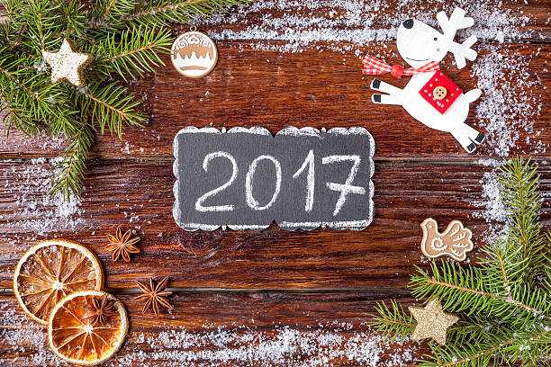 istock Christmas frame made of fir branches, deer and snow  2017 619372640