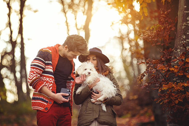 istock Couple and a Dog in autumn 619375166