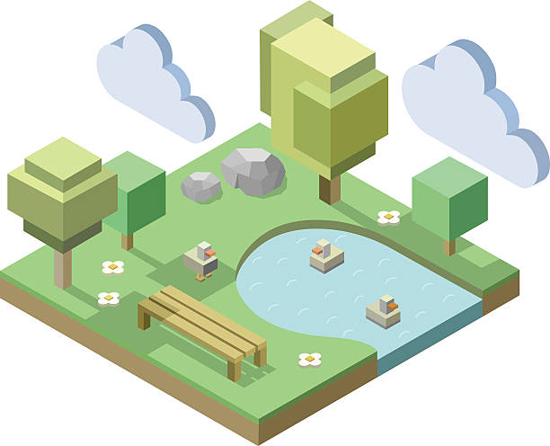 istock Vector isometric illustration of park with landscape design 619378674