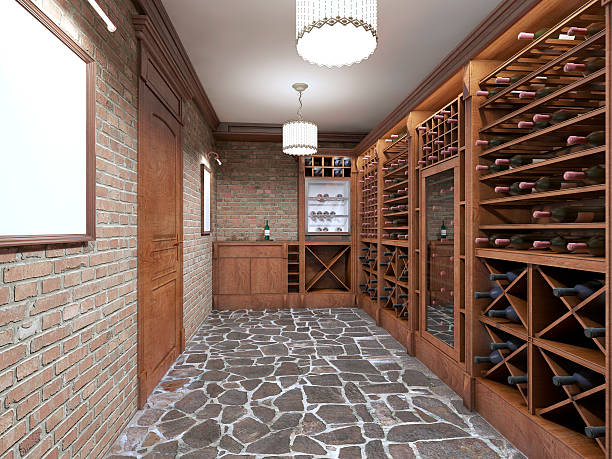 istock Wine cellar in the basement of house in rustic style. 619378738