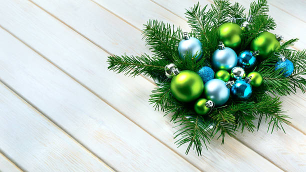 istock Christmas dinner table centerpiece with blue glitter ornaments 619378812