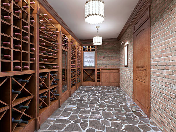 istock Wine cellar in the basement of house in rustic style. 619378938