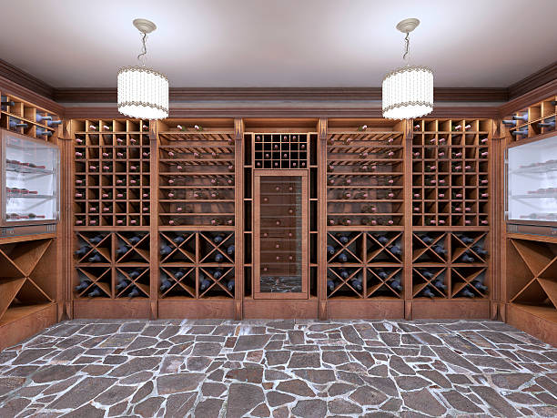 istock Wine cellar in the basement of house in rustic style. 619379086