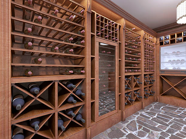 istock Wine cellar in basement of house in a rustic style. 619379466