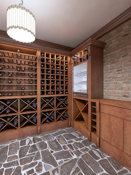 istock Wine cellar in the basement of house in rustic style. 619379634