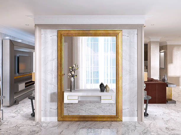 istock Luxurious Art-Deco entrance hall with a large designer mirror. 619384254