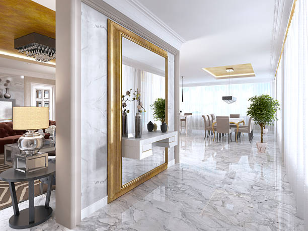 istock Luxurious Art-Deco entrance hall with a large designer mirror. 619385698