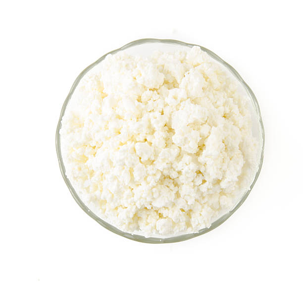 istock Cottage cheese. Top view. Isolated on white bacground. 619386826