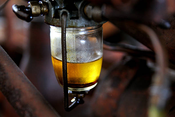 Machine oil spray bottle gun or airbrush which has the plastic hose covered with the copper tip nozzle oil spray bottle.  The lubrication gear oil gun injector isolated on the white background.