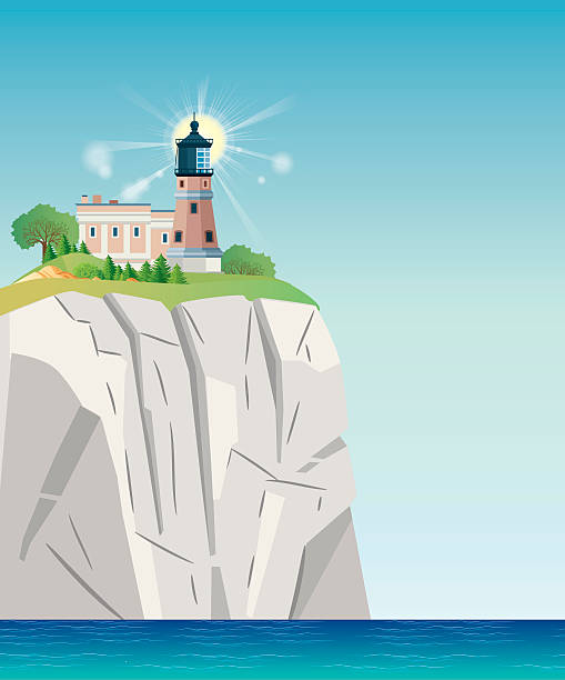 ilustraciones, imágenes clip art, dibujos animados e iconos de stock de faro de split rock - split rock lighthouse