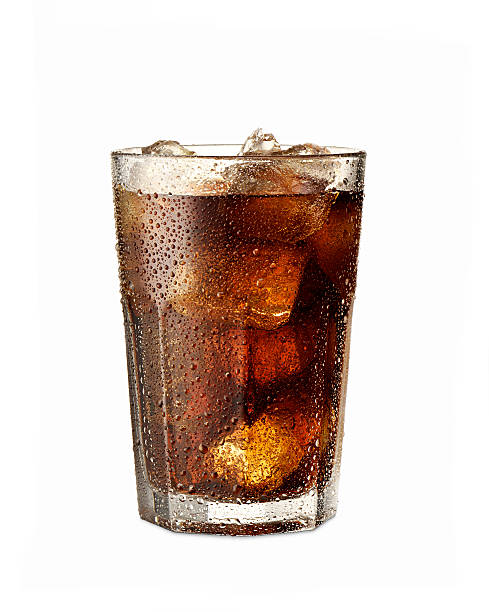 istock Sweaty glass with ice cubes on white background 619392028