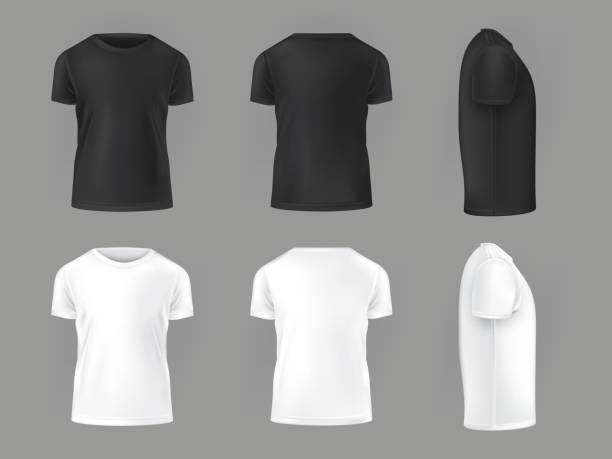 vector set template of male t-shirts - siyah renk stock illustrations