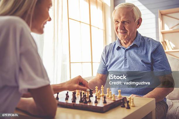 Volunteer And Old People Stock Photo - Download Image Now - Senior Adult, Playing, Playful
