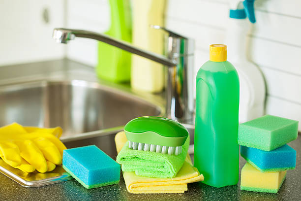 istock cleaning items household kitchen brush sponge glove 619396982