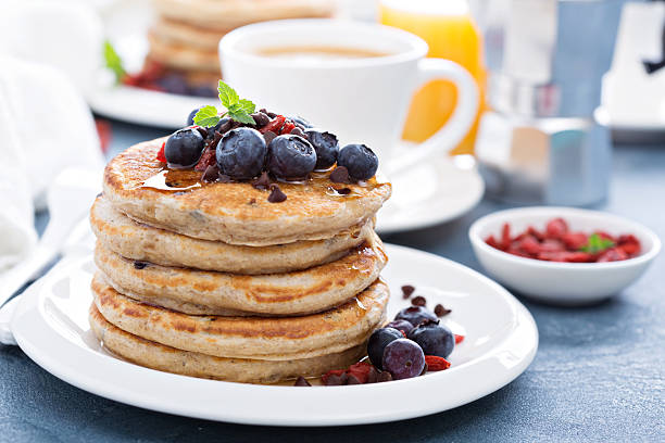 istock Fluffy chocolate chip pancakes for breakfast 619397244