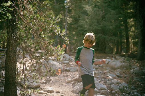 Child running in Yosemite National Park in late afternoon