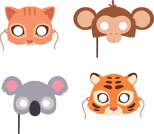 Vector illustration of Cartoon animal party mask vector.