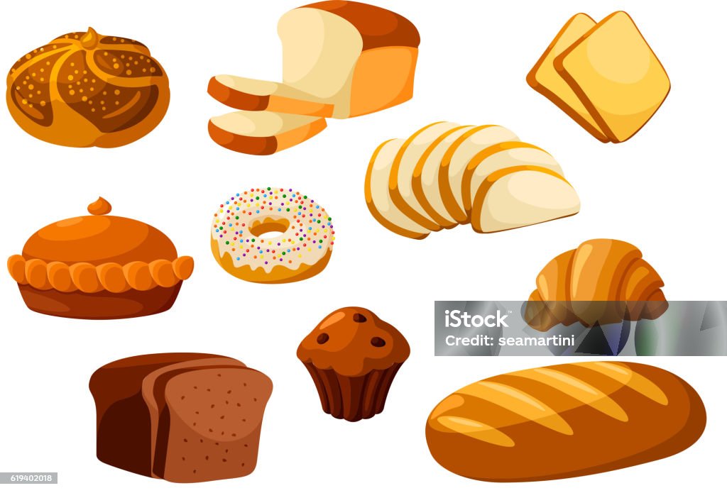 Icônes vectorielles isolées du pain de boulangerie - clipart vectoriel de Pain libre de droits