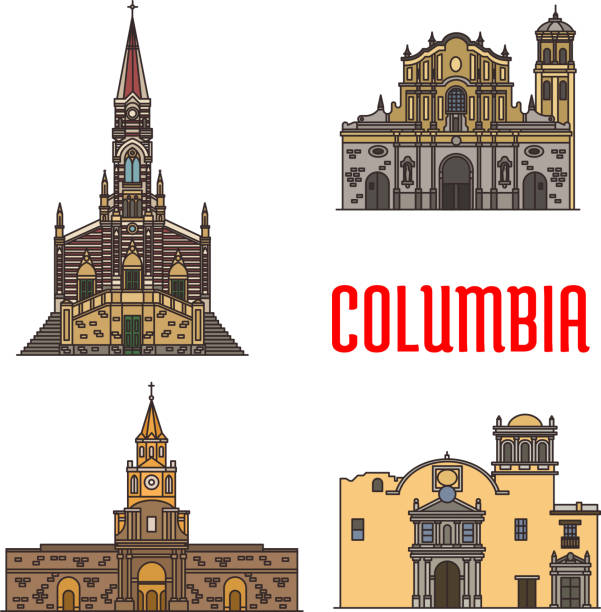 sehenswürdigkeiten der touristischen architektur kolumbiens - ermita stock-grafiken, -clipart, -cartoons und -symbole