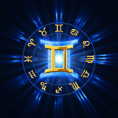 Zodiac wheel with gold signs. 3D render