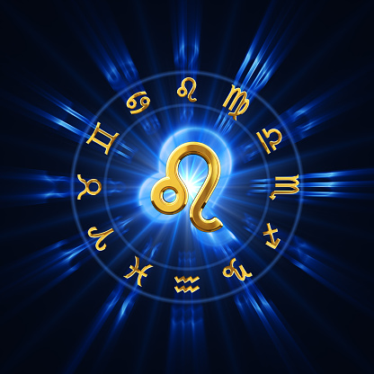 Astrological background with zodiac signs and symbol - blue