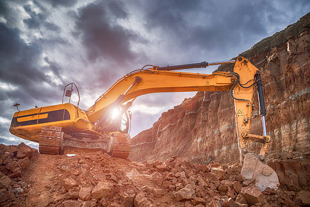 Digging excavator HDR image of working excavator earthwork stock pictures, royalty-free photos & images