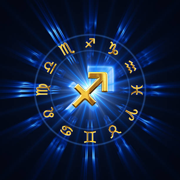 Zodiac wheel with gold signs. 3D render