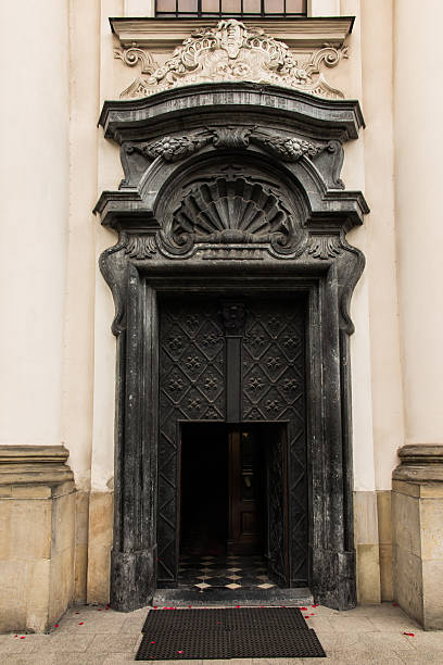 Pauline Church on the Rock in Krakow,  door. Pauline Church on the Rock in Krakow, decorative door. stanislaus national forest stock pictures, royalty-free photos & images