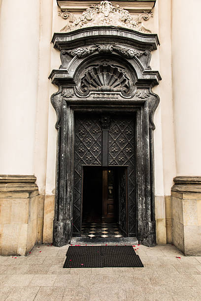 Pauline Church on the Rock in Krakow,  door. Pauline Church on the Rock in Krakow, decorative door. stanislaus national forest stock pictures, royalty-free photos & images