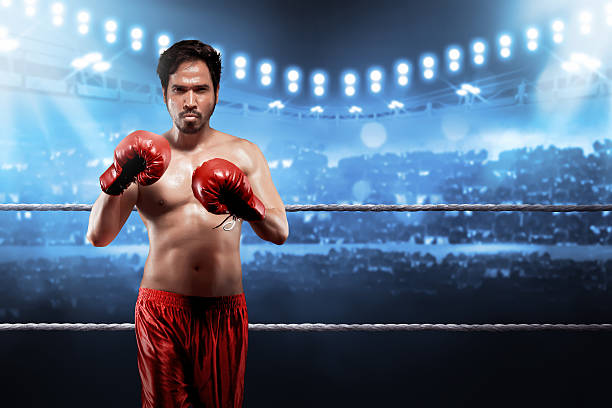The professional boxers are ready for fighting on the grand arena