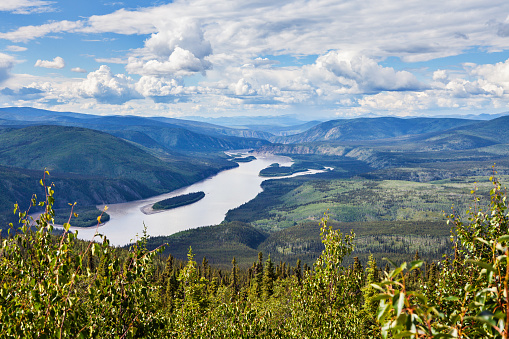 Landscape style image of the Yukon River from the Dome (mountain top) - Yukon Territory, Canada