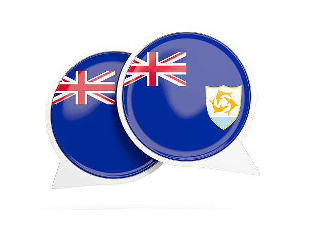 Speech bubbles with flag of anguilla. Round chat icon isolated on white, 3D illustration
