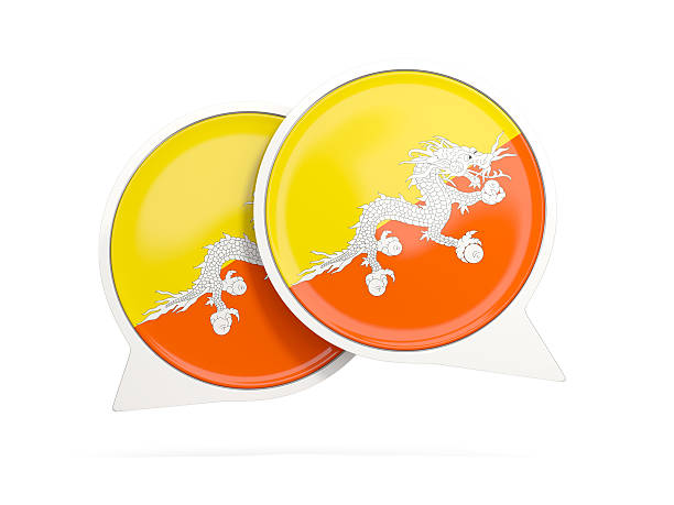 Speech bubbles with flag of bhutan. Round chat icon isolated on white, 3D illustration