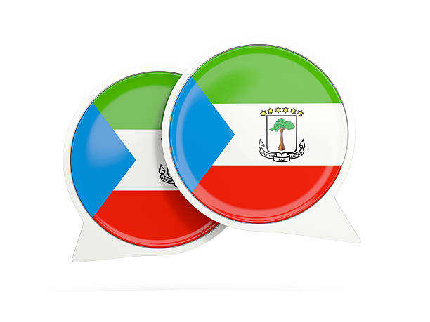 Speech bubbles with flag of equatorial guinea. Round chat icon isolated on white, 3D illustration