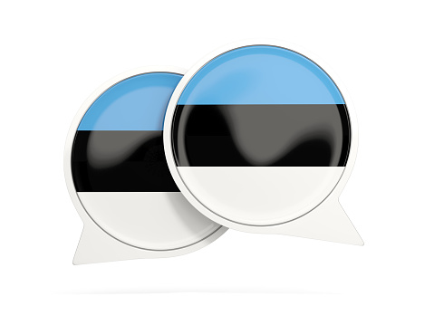 Speech bubbles with flag of estonia. Round chat icon isolated on white, 3D illustration