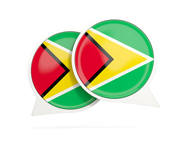 Speech bubbles with flag of guyana. Round chat icon isolated on white, 3D illustration
